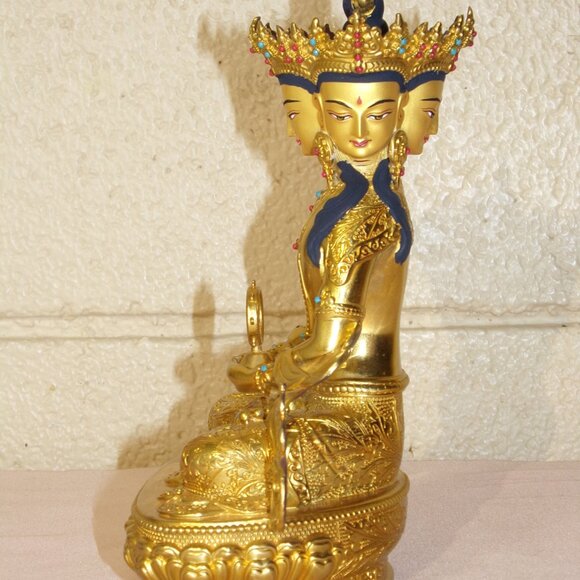 VAIROCANA BUDDHA EXQUISITE 8.5 INCH STATUE-Tibetan-4 Faces-Handmade Copper Metal - Picture 10 of 16